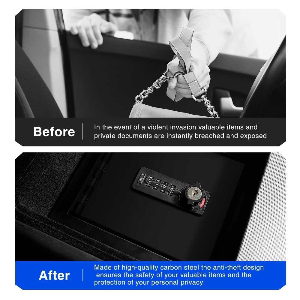 HEENVN For Tesla Model Y Juniper Armrest Password Storage Box Car Center Console Safe Lock Box Model 3 Highland Model YL Accesso