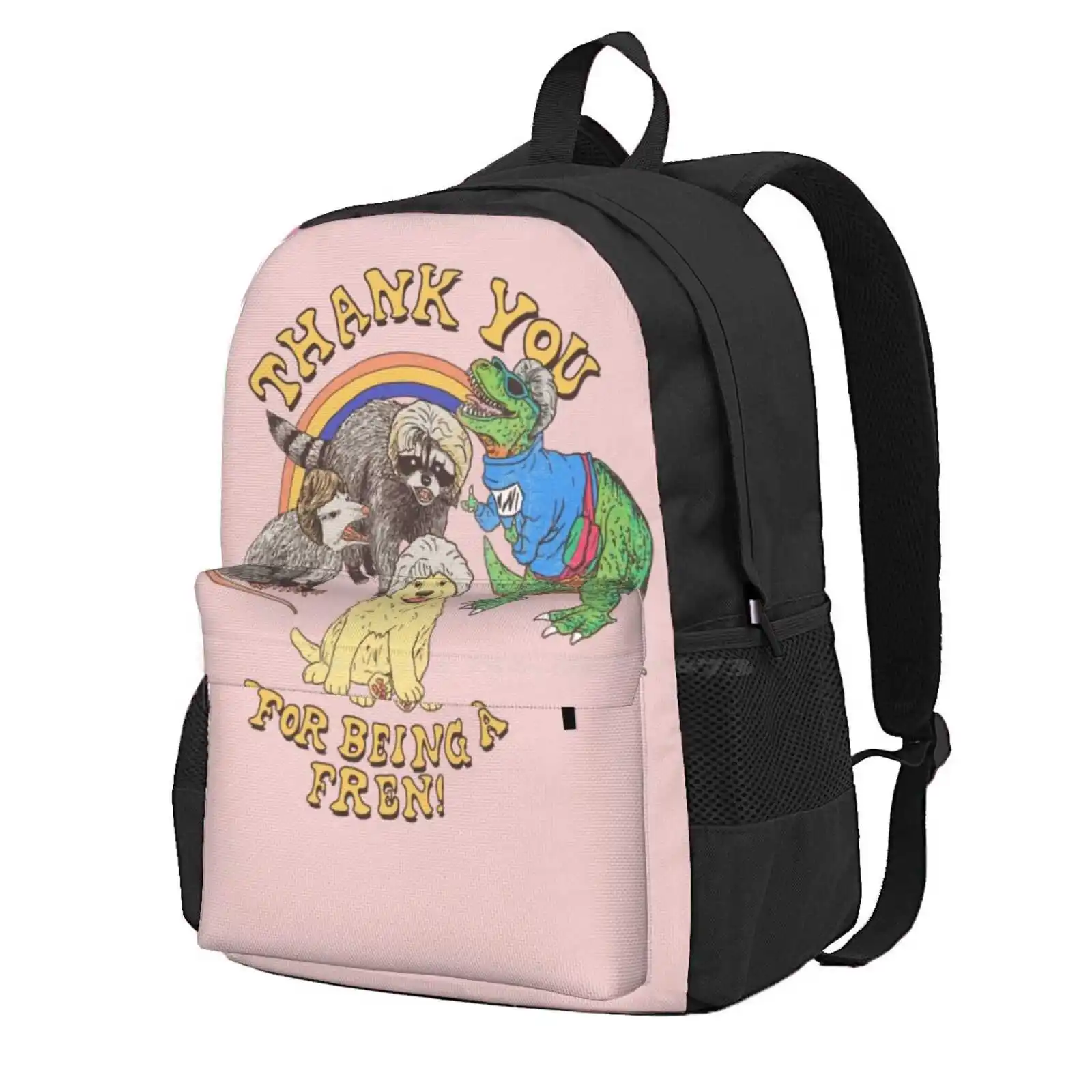 Thank You Fren Hot Sale Schoolbag Backpack Fashion Bags Kitten Opossum Raccoon Street Cats Trash Panda Fren Friend T Rex Trex