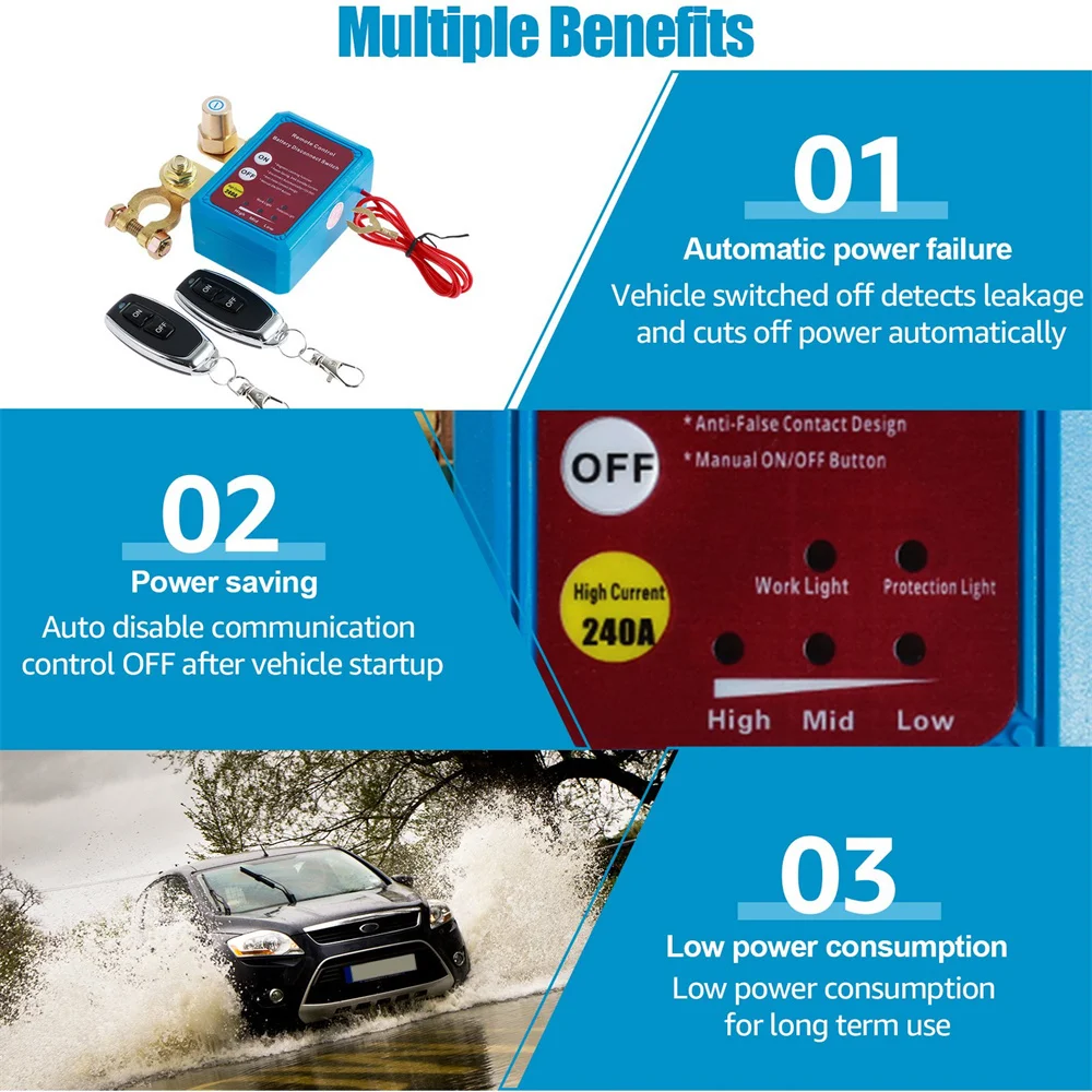 Remote Battery Disconnect Switch 12V 240A Battery Kill Switch for Auto RV ATV,Power Cutoff Switch, Remotecontrolled Switch, Easy view 5