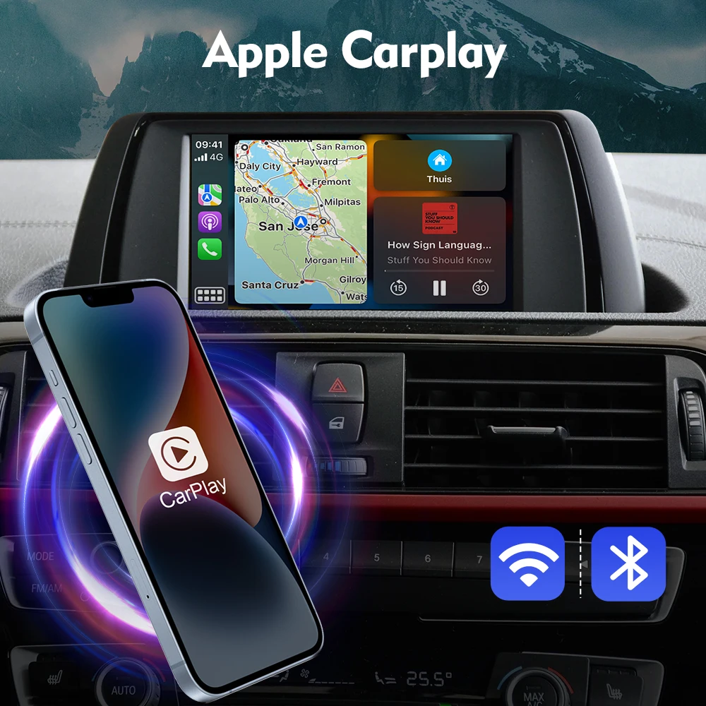 Bezprzewodowy Carplay dla BMW F30 F31 F20 F21 F10 F01 X5 E70 X3 F25 MINI NBT EVO CIC CCC System 6.5 8.8 10.25 calowy moduł lustrzanego łącza