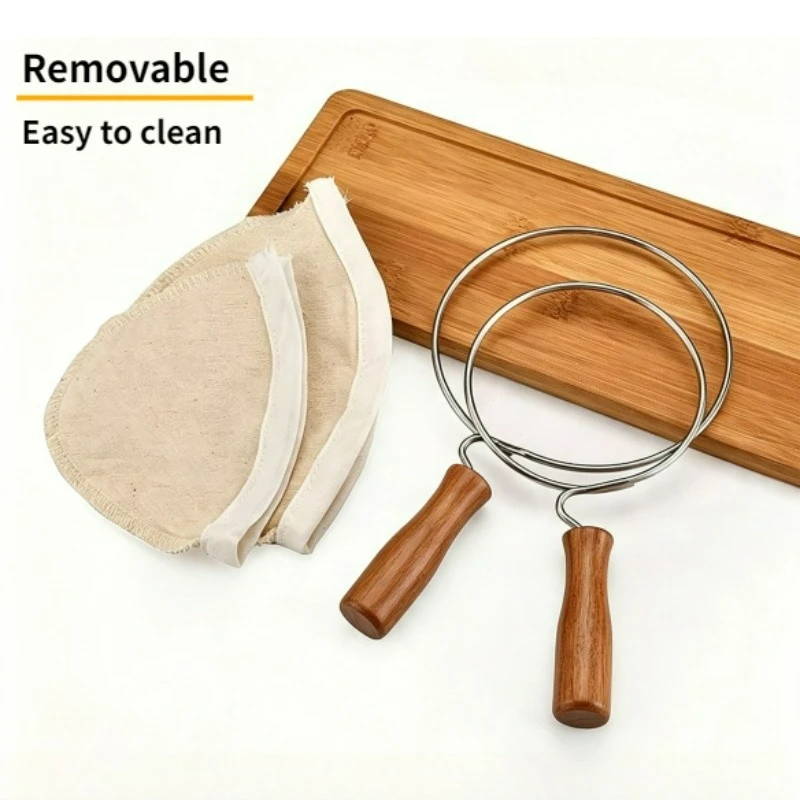 Coffee Sock Filter, Reusable Coffee Strainer Cloth for Handmade-Coffee,Cloth Coffee Filters with Wooden Handle Home & Office Use