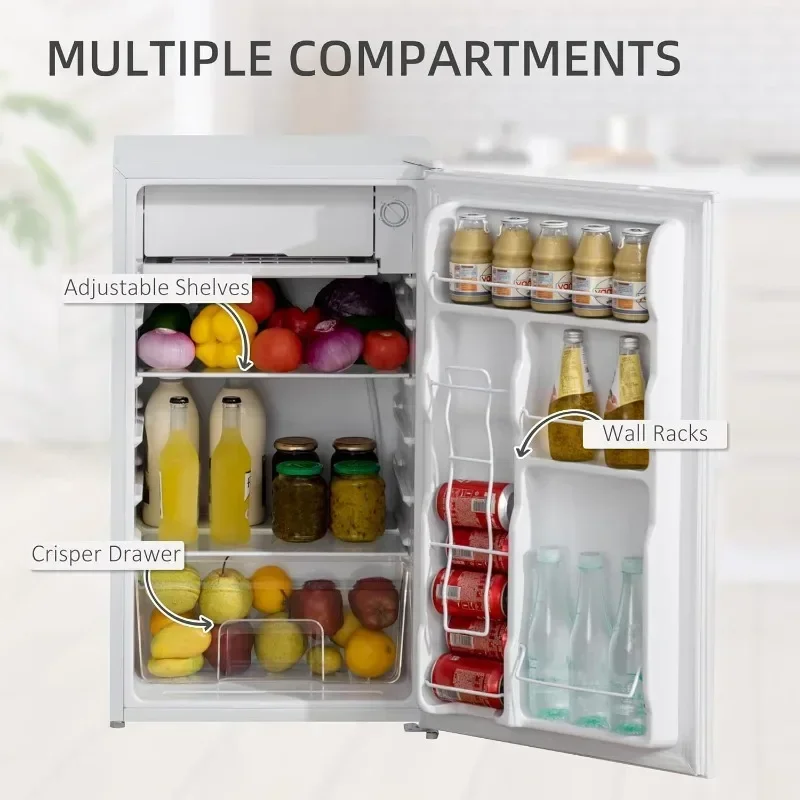 Mini Fridge with Freezer Compartment Single Door Compact Fridge with Adjustable Thermostat