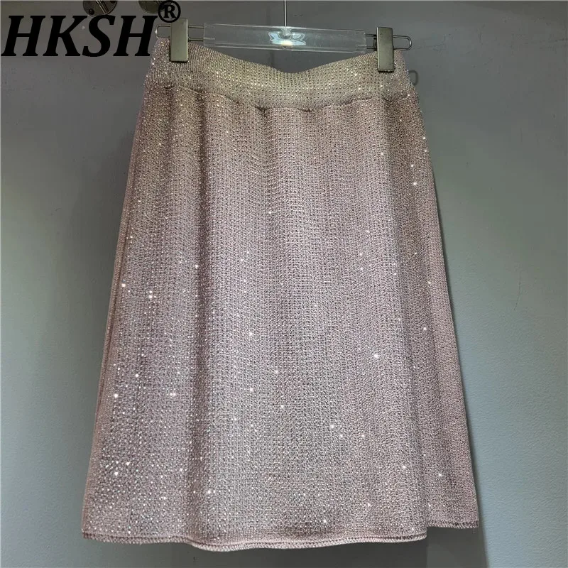 HKSH Women Skirt Tide Heavy Diamonds Shiny Design Solid Color A-Line Dance Sexy Punk Trendy Fashion Knitted Short Skirts HK18491