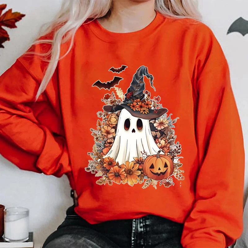 Halloween Print Crew Neck Sweatshirt, Casual Long Sleeves Pullovers For Fall & Winter, Women\'s Plus Size Sweatshirts