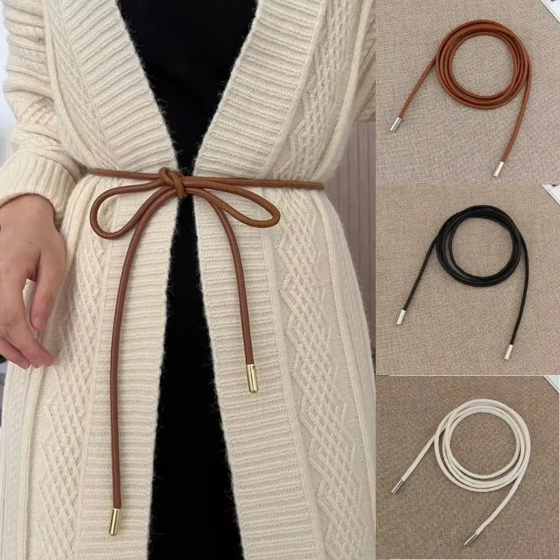Stylish Stitched Waist-Cinching Chain Belt Korean-Style Minimalist Tie-Strap Belt for Dresses with Bow Women’s Waist Cord