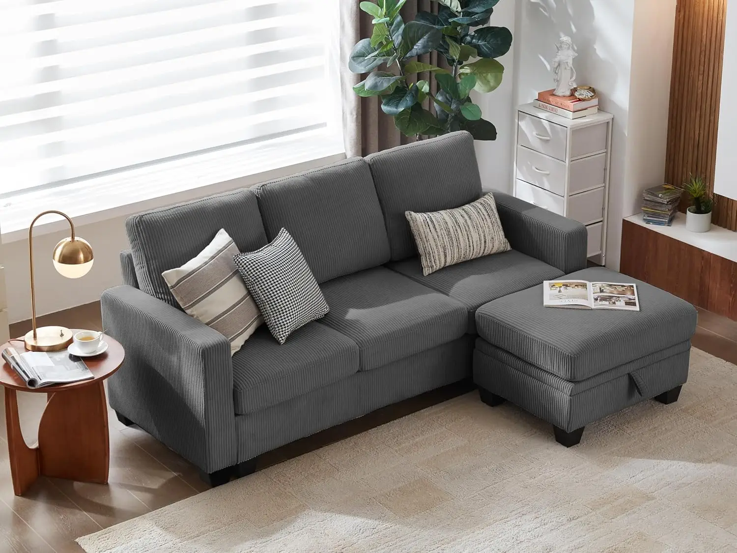 #Modular Sectional Sofa with Storage Ottoman Reconfigurable Convertible Corner Small Apartment