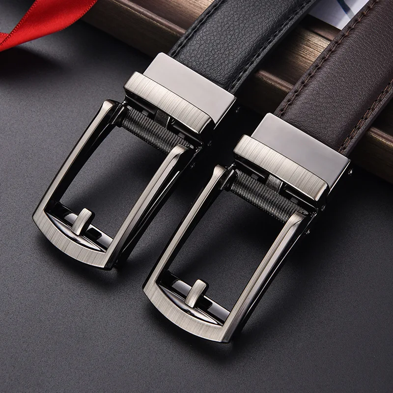 Two Layer Cowhide Needle Punched Belt 3.5cm Automatic Buckle Waist Seal For Men's High-Quality Business And Leisure Buckle Belt