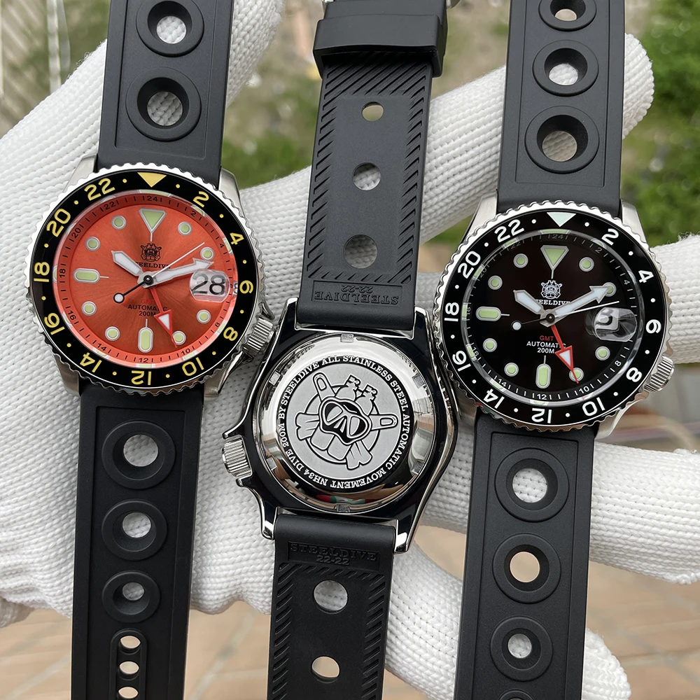 STEELDIVE Orologio automatico da uomo 42MM GMT Sport Orologio da polso meccanico Diver 20ATM Impermeabile Lunetta in ceramica luminosa NH34 Zaffiro