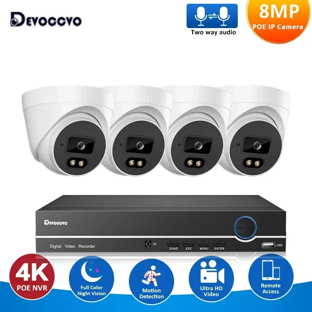 

4CH 8MP POE NVR Kit 4K 8MP CCTV Dome Camera System 2 Way Audio Indoor Color Night Vision IP Cam Video Surveillance Set 8CH