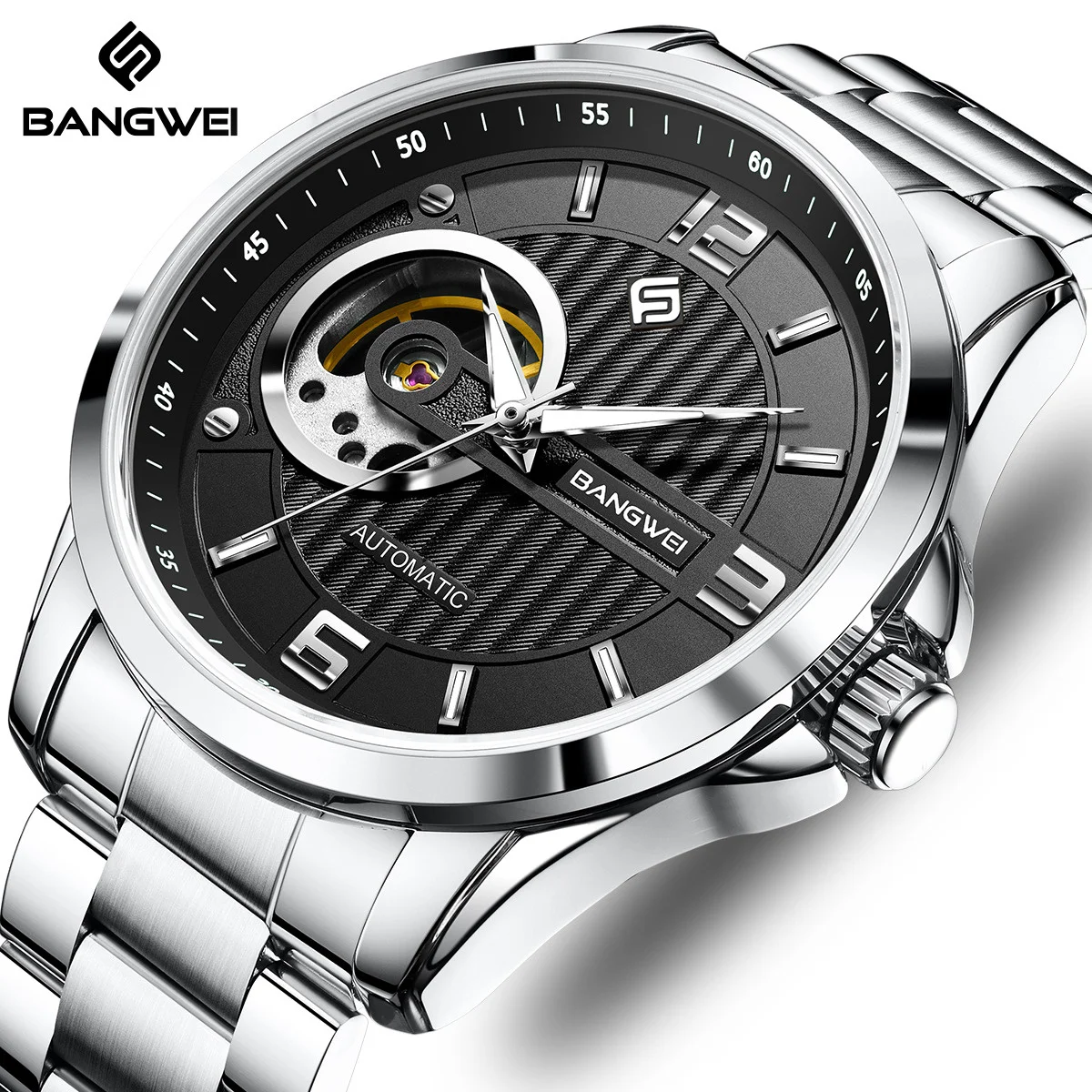 

BANGWEI Men's watches Luxury Elegant Automatic Mechanical Watch Waterproof Business Stainless Steel Watches for Men reloj hommes