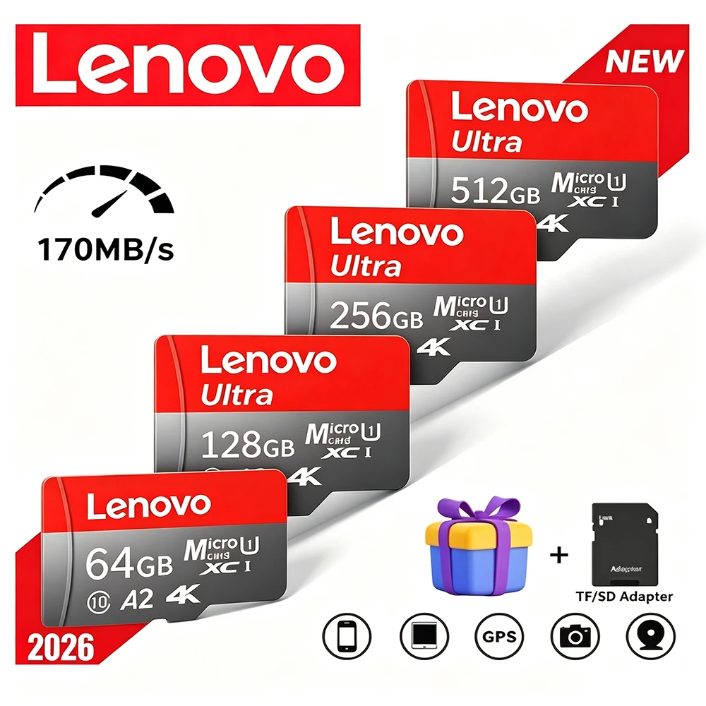 Lenovo Secure 512GB Memory Card Micro TF SD TF Cards SD Cards 256GB 64GB Waterproof 32GB Class 10 for Camera/Tablet/Phone