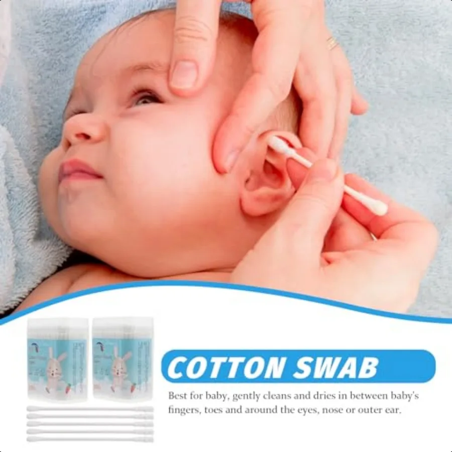 400 قطعة مسحات قطنية مسحات أعواد قطنية منظف مزدوج مستدير من القطن مسحات تنظيف مع عصا ورقية لتنظيف أنف الأذن والأنف