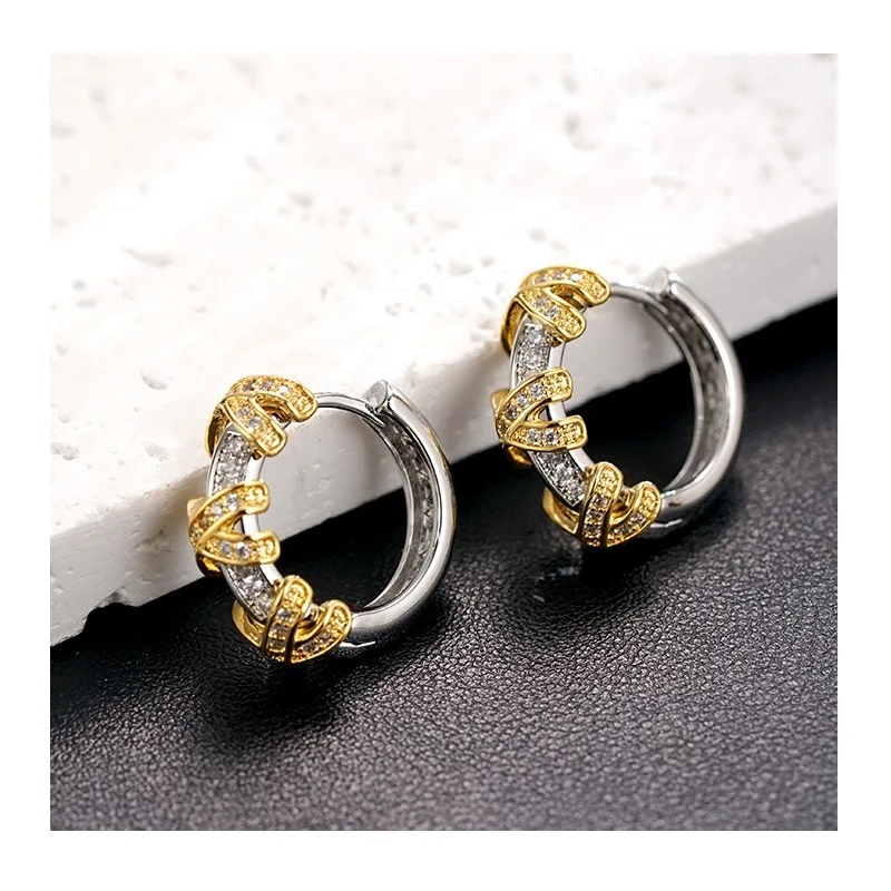 

High Sense Fashion Versatile Contrasting Color Ear Buckle Temperament Light Luxury Earrings Trendy Cold Wind Circle Earrings Wom