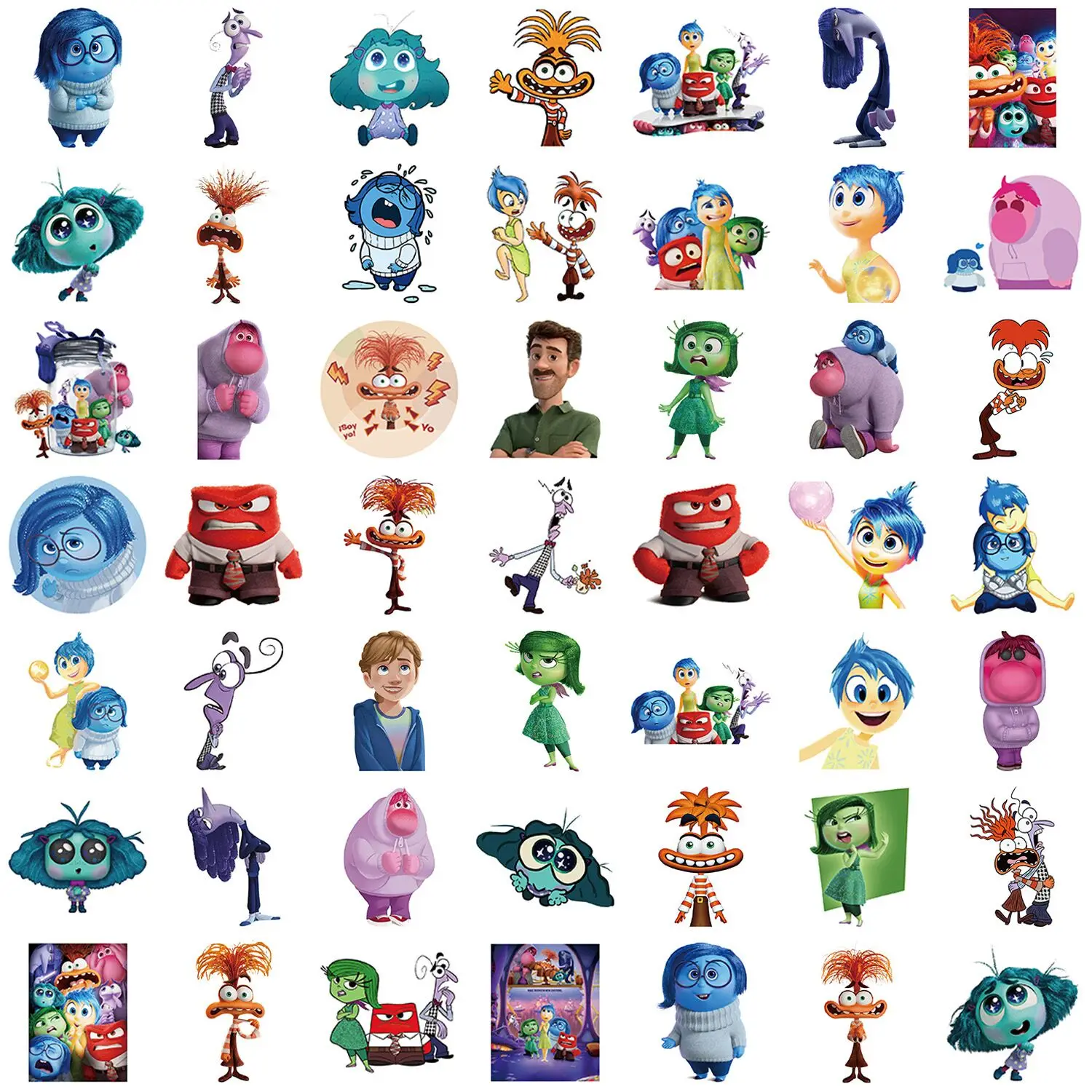 Disney Movie Inside Out Graffiti Adesivos, Brinquedo Decalque Impermeável, Decoração dos desenhos animados, Skate, Laptop, Notebook, Bagagem, 10 Pcs, 50Pcs