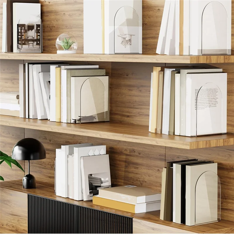 

A84E-Acrylic Book Ends For Book Shelves Bookends Non-Skid Book End Clear Bookends For School Library And Desktop Organizer