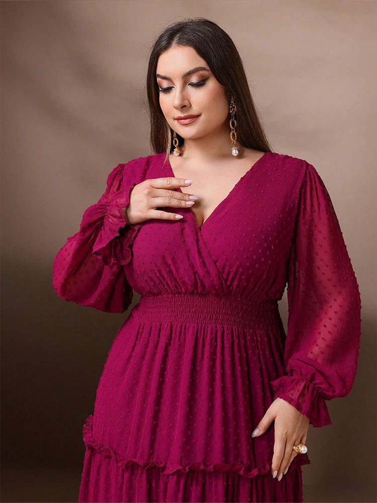 Toleen feminino plus size maxi vestido elegante lanterna com decote em v rosa vermelho bolo vestido luxuoso feminino festa de casamento vestido de dama de honra