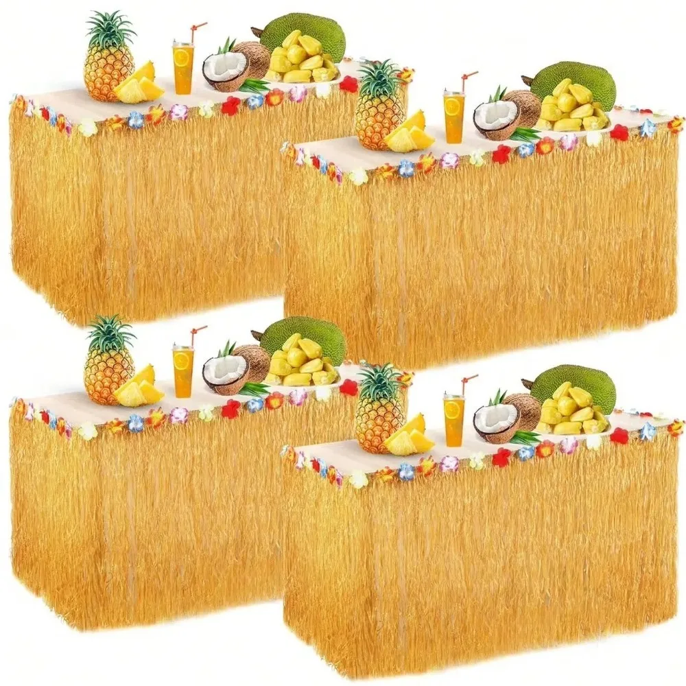 Hawaiian Party Straw Table Skirt Hawaii Themed Straw Color Grass Table Skirt DIY Party Decoration Hawaii Party Tablecloth