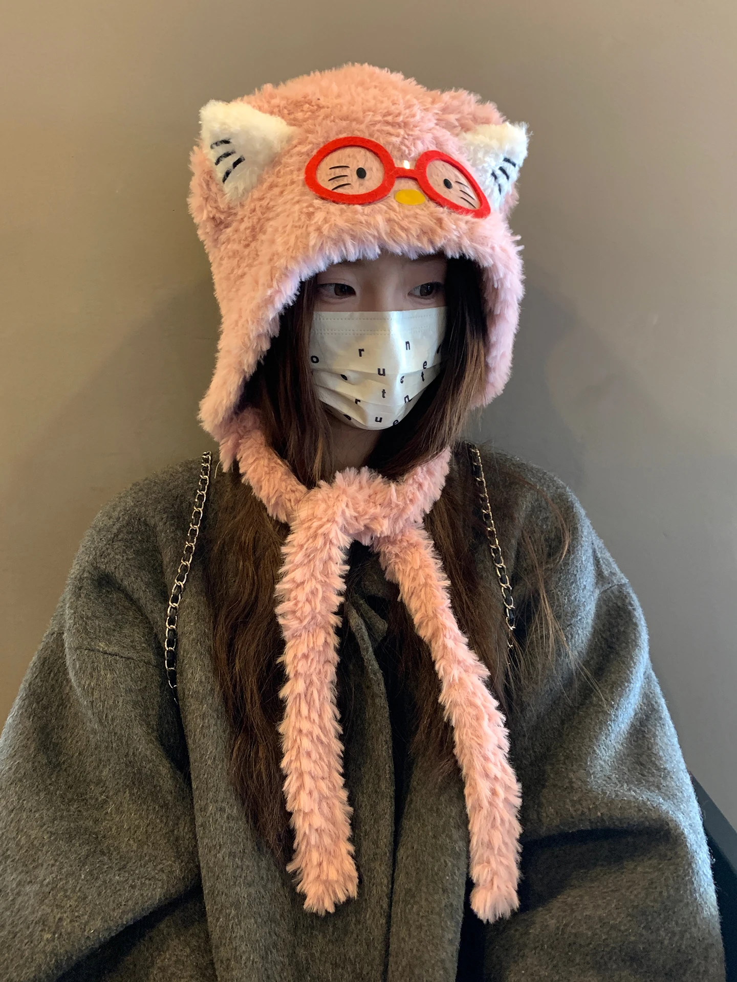 هوديي من القطيفة على شكل أذن القطة للنساء النسخة الكورية مجموعة صغيرة عصرية لحماية الأذن الدافئة ضد البرد