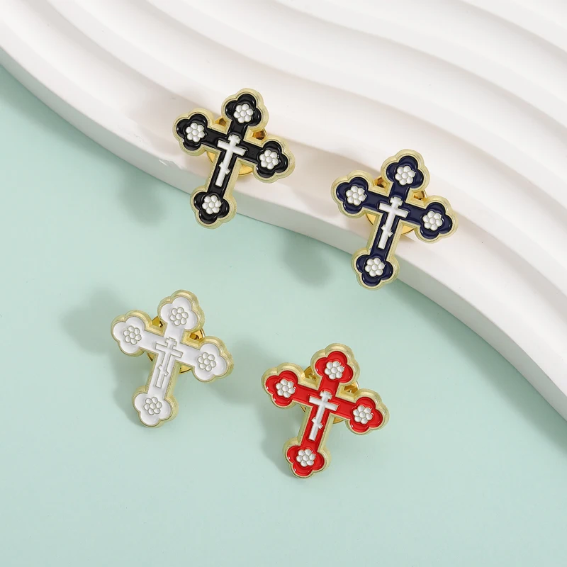 Orthodox Cross Hard Brooch Enamel Pins Religious Crucifix Saint Brooches Backpack Lapel Hat Badge Funny Jewelry Gift for Friends