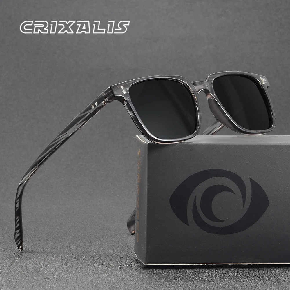 CRIXALIS Quadratische Acetat-Sonnenbrille für Herren, UV400-Schutz, klassische Retro-Angeltöne, fahrende, blendfreie Sonnenbrille für Damen