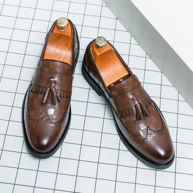 

Large Size Spring Autumn Men Business Casual Patchwork Plaid Tassel Breathable Personalized High-quality Formal Fashion Shoes