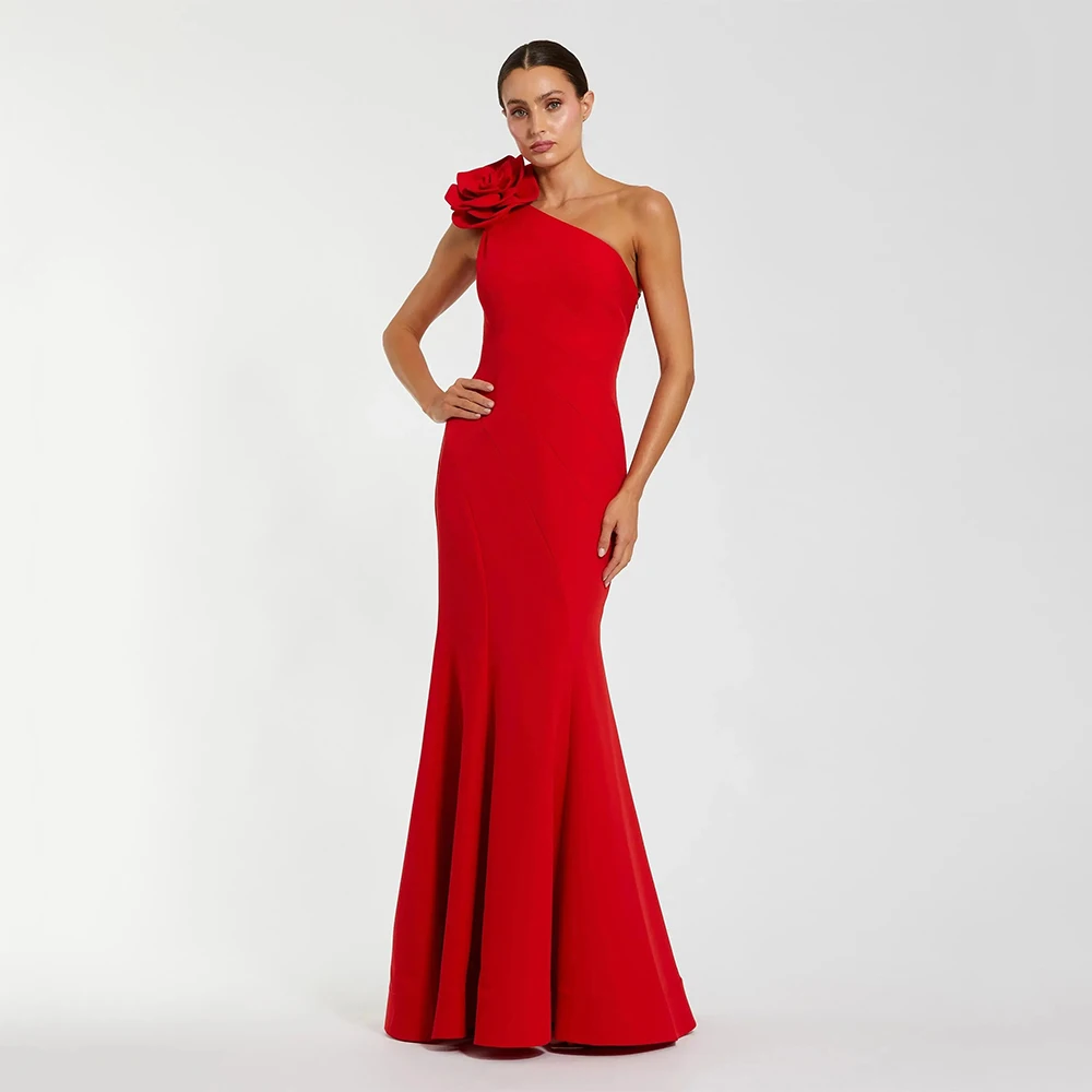 

Elegant Wedding Guest Dresses for Women Flower One Shoulder Mermaid Bridesmaid Gowns Long Sleeveless Trumpet Formal Evening Gown