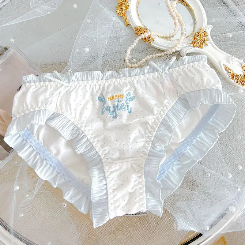 Women Cotton Ruffles Embroidery Soft Underwear Cute Lovely Sweety Princess Style Breathable Elasticity Panties Lolita Breifs