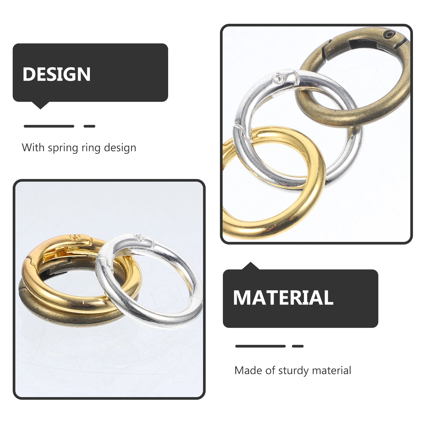 

15pcs Spring O-Rings Round Snap Buckles Key Rings Open Jump Rings For Keychains Backpacks Diy Alloy Key Ring Clips Light Weight