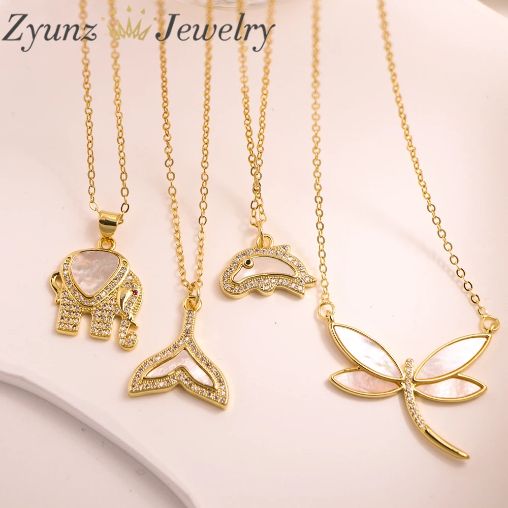 

10PCS, Fashion Mop Shell Elephant Dragonfly Necklace for Women Party Jewelry Zircon Accessories for Family and Friend birthday