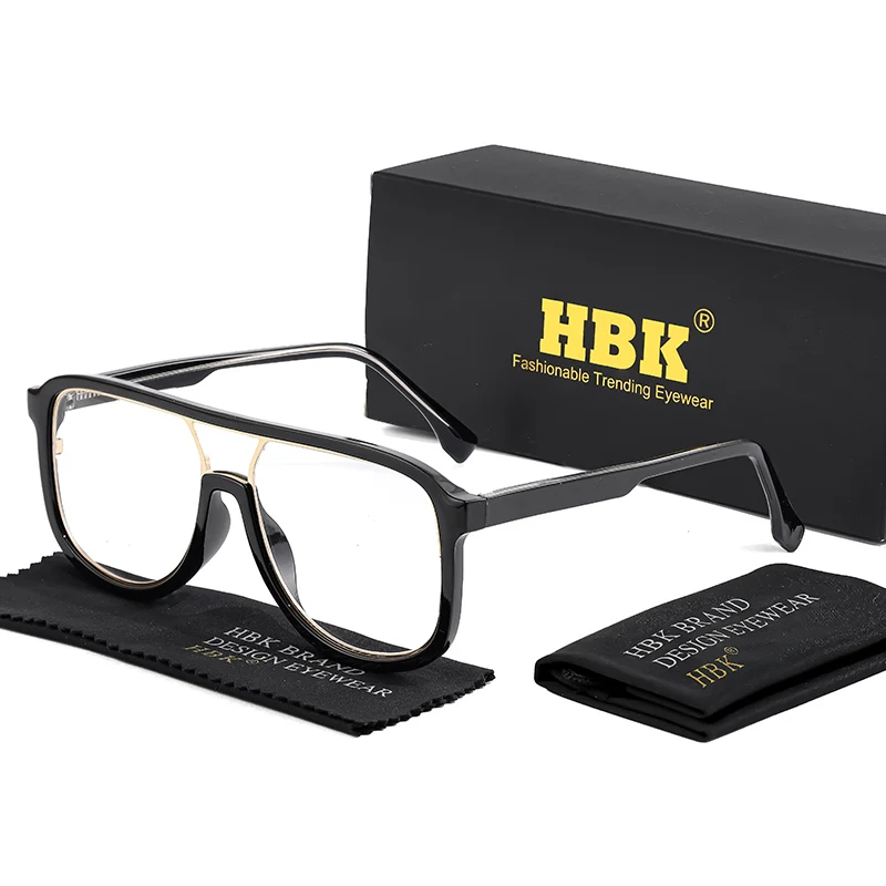 

HBK Anti Blue Light Glasses for Men Retro Large TR+Metal Frame Women Eyeglass Flat Top Double Bridge Punk Brand Eyewear