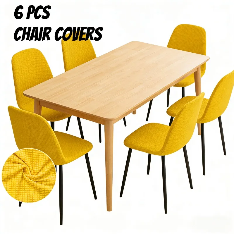 Machine Washable 6pcs Curved Back Stool Cover Corn Texture Elastic Spandex Non Slip Round Dining Chair Protector Chair Covers