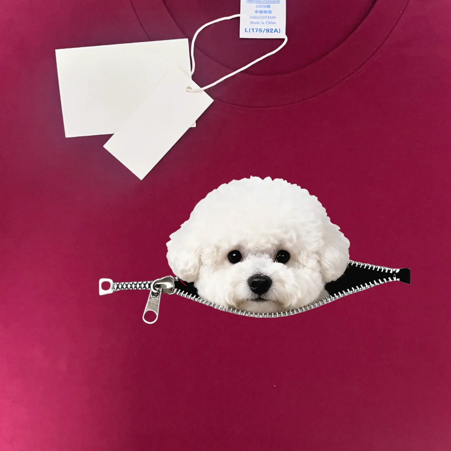 Creative Long Sleeve Zipper Dog T-Shirt Unisex Loose Fit Pure Cotton Cute Animal Print Youth Fashion Autumn Winter Pet Top