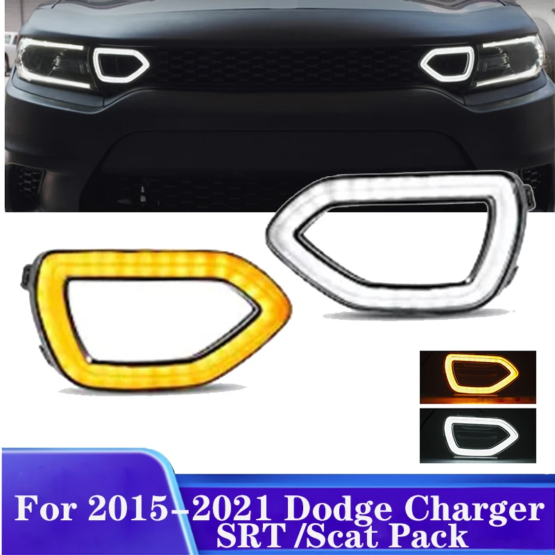 

For Dodge Charger SRT/Scat Pack/Daytona SXT & R/T Switchback White & Sequential Amber LED Car Front Grill DRL Turn Signal Lights