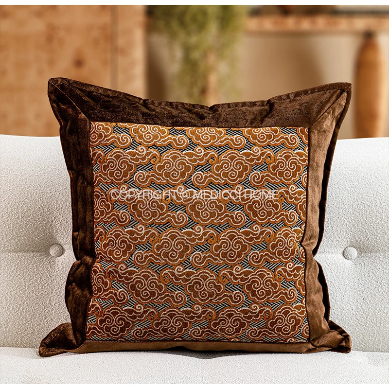 Medicci Home Gold And Black Floral Tapestry Design Lumbar Pillow Cover Luxury Italian Cut Velvet Cushion Case For Villa Hotel