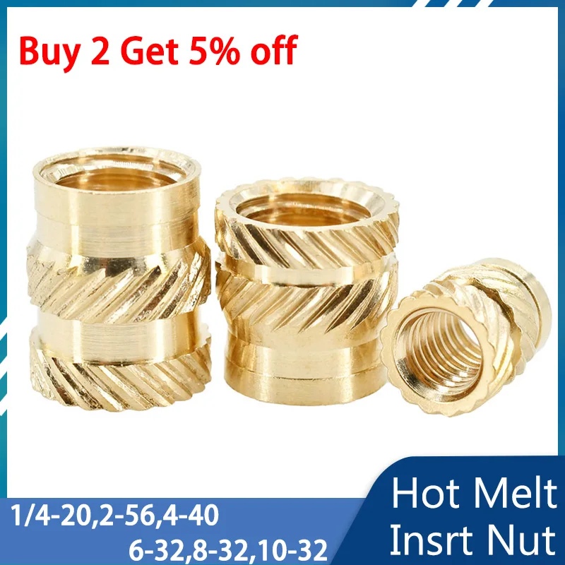 1/4 2-56 4-40 6-32 8-32 10-32 Inch Size Hot Melt Insert Nut Brass Threaded Heating Nuts Inserts PC Laptop 3D Printer Insertnut