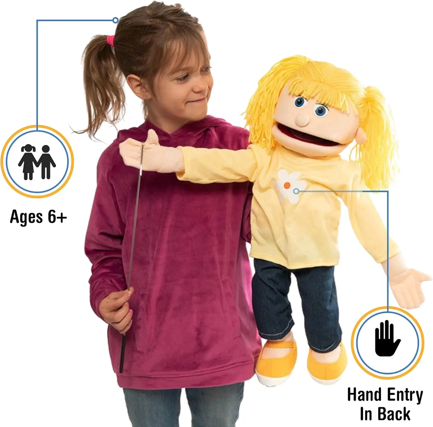 Katie, Peach Girl, Full Body, Ventriloquist Style Puppet, (25 Inches)