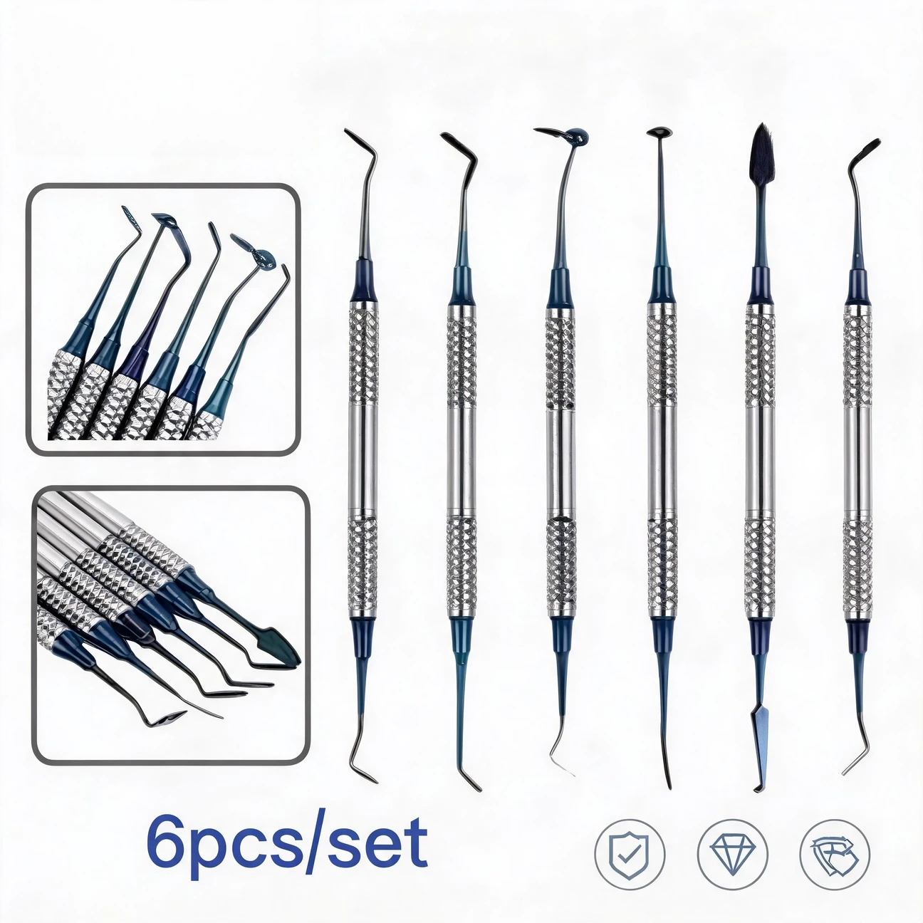 6 Pcs Premium Coated Manual Stainless Steel Dental Composite Filling Instruments Set Restorative Esthetic Surgery Dentist Tools