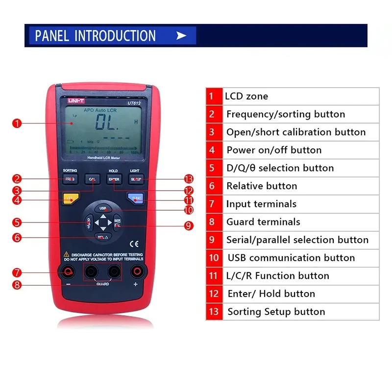 UNI-T UT611 UT612 LCR Digital Bridge Capacitance Meter Multimeter Resistance and Inductance Instrument Frequency Test LCD