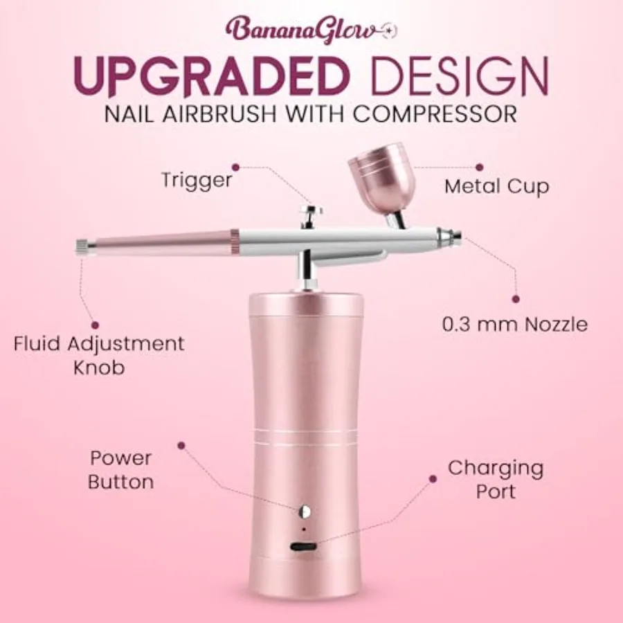 압축기가 포함된 네일 에어브러시 키트 48PSI 충전식 무선 전문 에어 브러시 세트(0.3mm 노즐 및 청소 도구 포함)