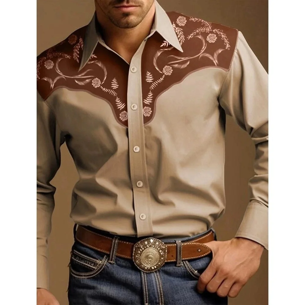 Camisa clásica de los hombres de moda elegante con estampado de rosas Vintage de cuatro estaciones camisa informal de fiesta con solapa de cuatro