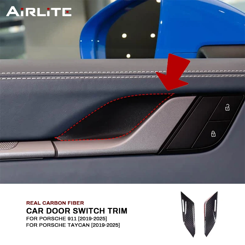 

Real Dry Carbon Fiber For Porsche 911 992 Taycan 2019-2025 Car Inner Door Handle Bowl Trim Cover Decoration Frame Sticker