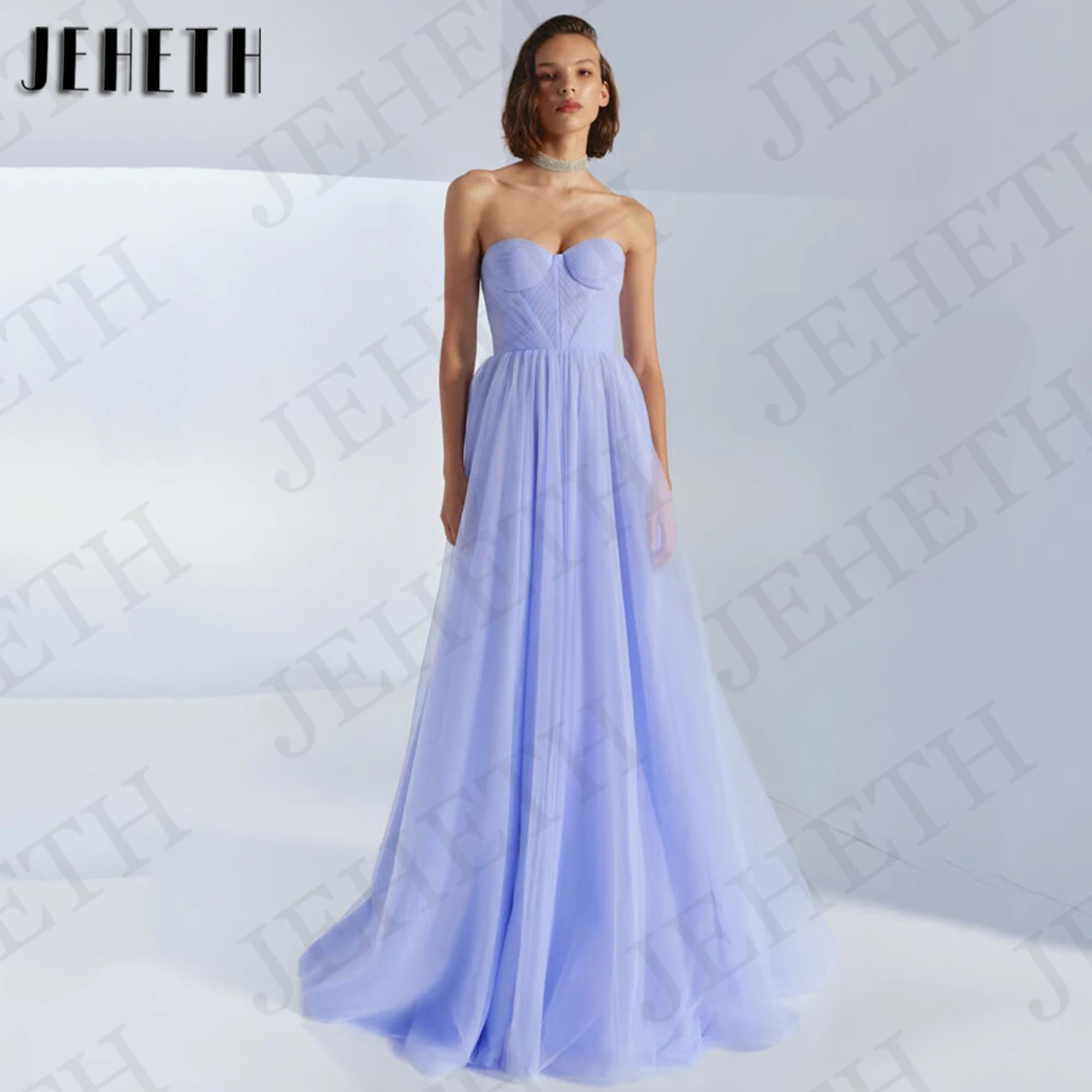 

JEHETH Strapless Prom Dress Puffy Princess A Line Sweetheart Long Party Graduation Dresses Tulle Customized Women فساتين سهرة