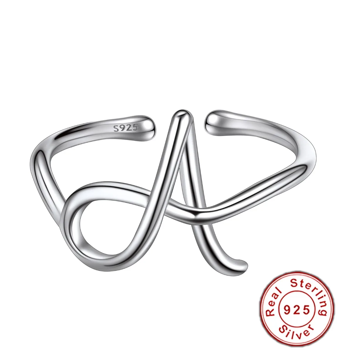 ChainsPro 925 Sterling Silver Hollow Out Initial Letters Rings Cuff for Women A-Z Stackable Ring Jewelry Gift for Her CP713