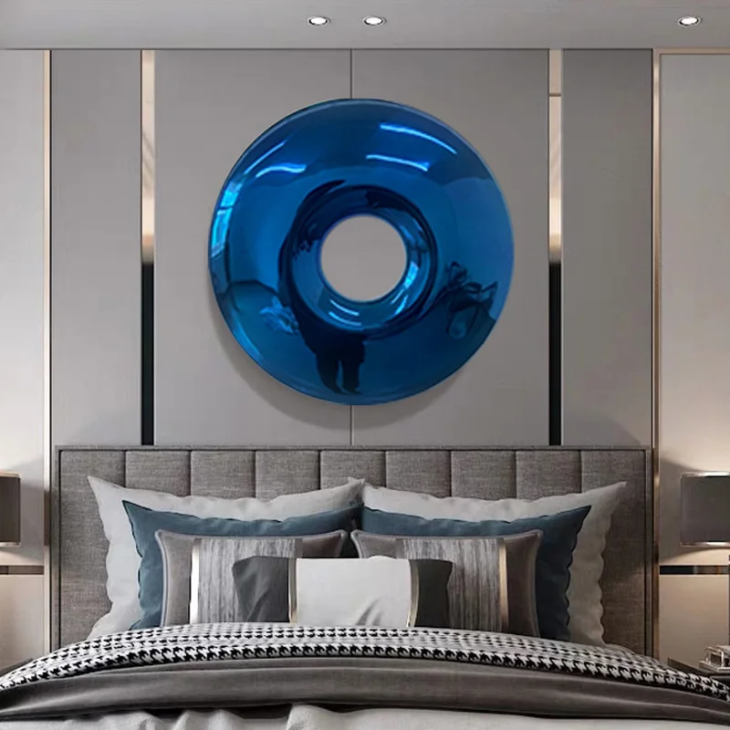 Durable FRP Sculpture Luxury Stainless Steel Electroplated Donut  Wall Art Modern Round Home Décor for Living Room Dining Area