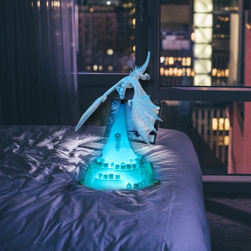 Lampada a forma di drago con respirazione a fuoco stampata in 3D luce notturna per la decorazione degli animali della camera da letto della camera dei bambini luce ricaricabile