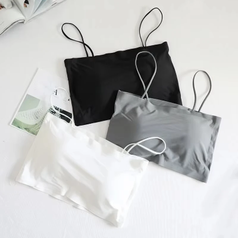 Top Women Summer Sling Tube Top Sexy Bra Seamless Ice Silk Sexy sleeveless Tank Top Summer Camis Backless Camisole Crop top