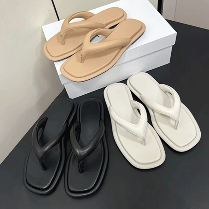 Dave&di Summer Women's Minimalist Flip Flops Sheepskin Soft Soled Flip Flops Holiday Outdoor Slippers Shoes For Woman Sandals