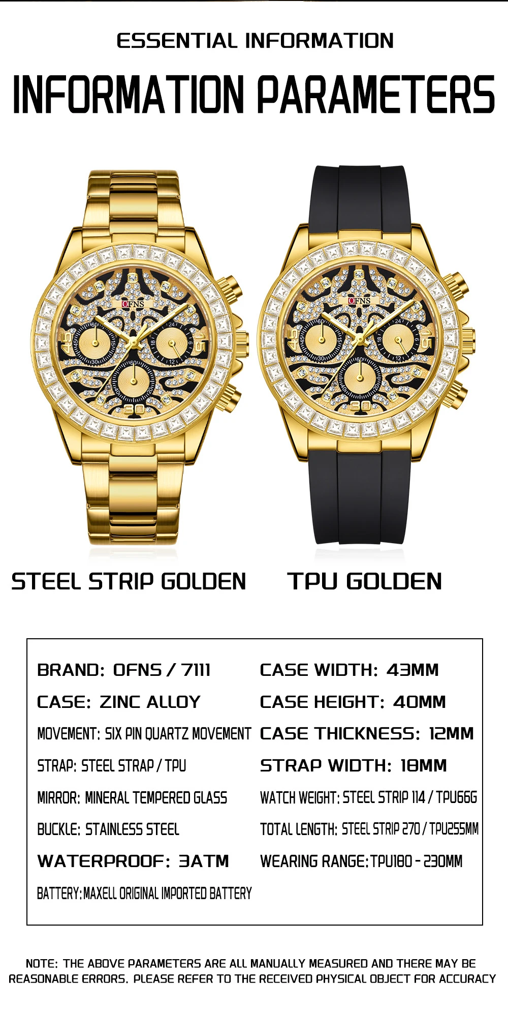 OFNS 7111 Деловые мужские кварцевые часы с тремя глазами и шестью булавками с рисунком тигра, водонепроницаемые, с ночником, трендовые мужские кварцевые часы 2025