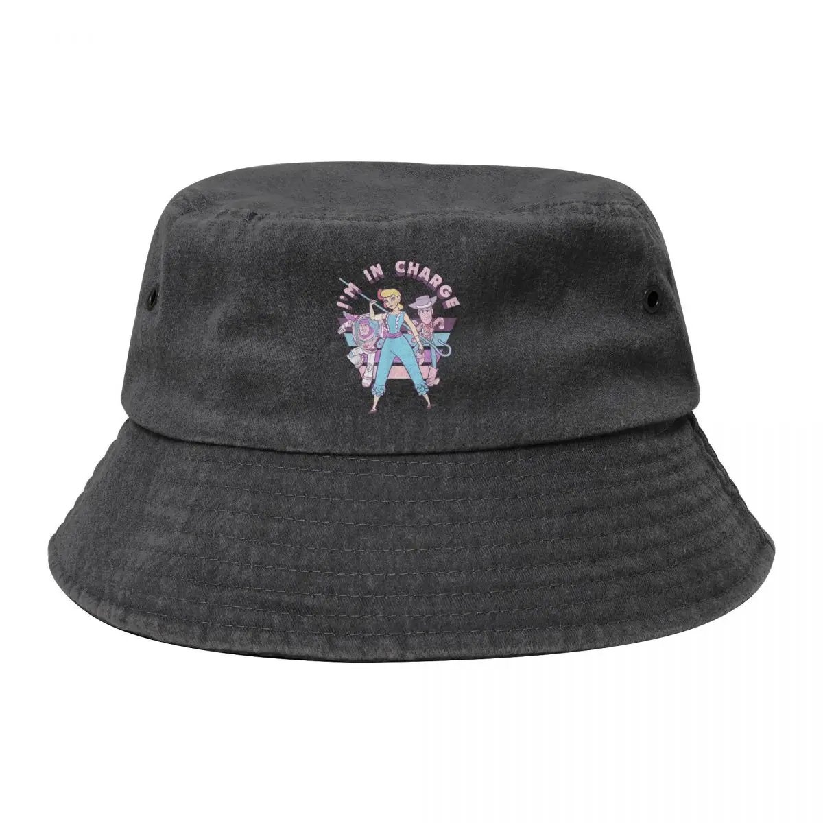 Harajuku Toy Story Little Bo Peep I'm In Charge Denim Bucket Hats For Unisex Washed Distressed Bob Hat Vocation Getaway Headwear