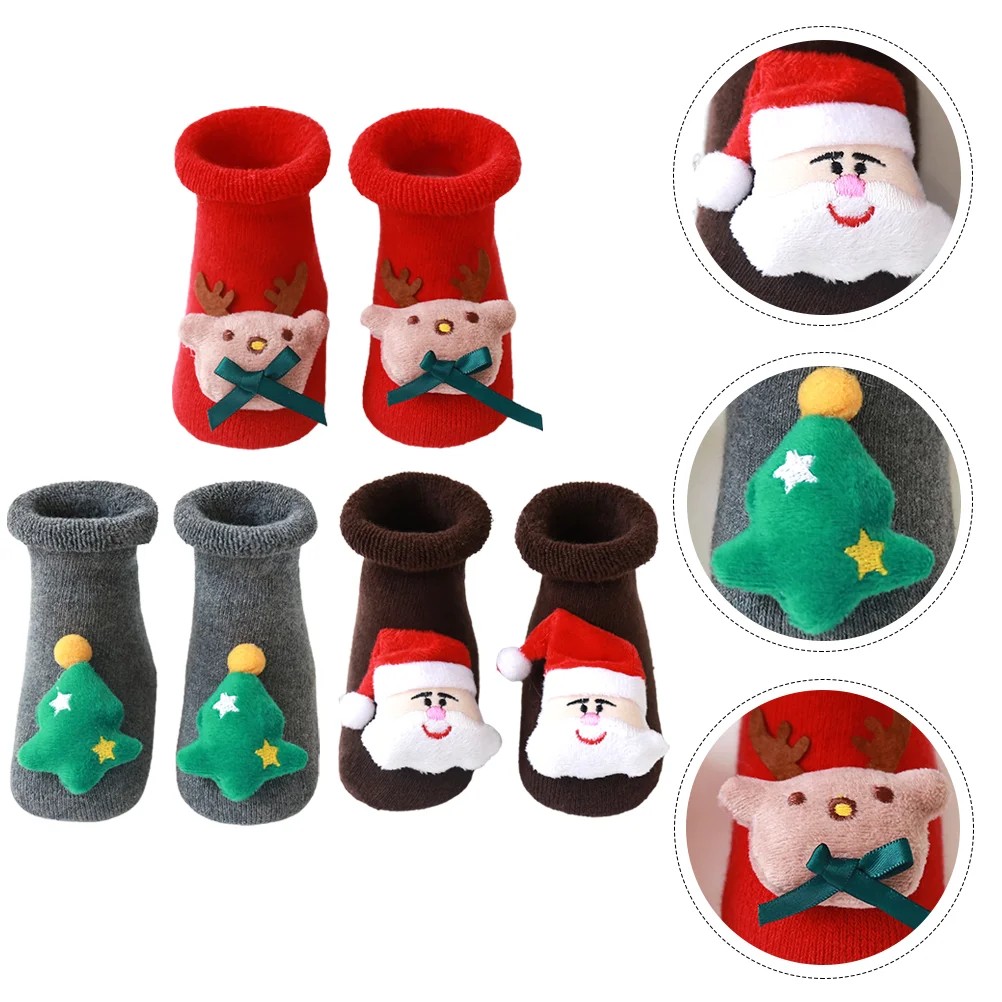 

3 Pairs Christmas Socks Xmas Stockings Adorable Anti-s Warm Floor Girls